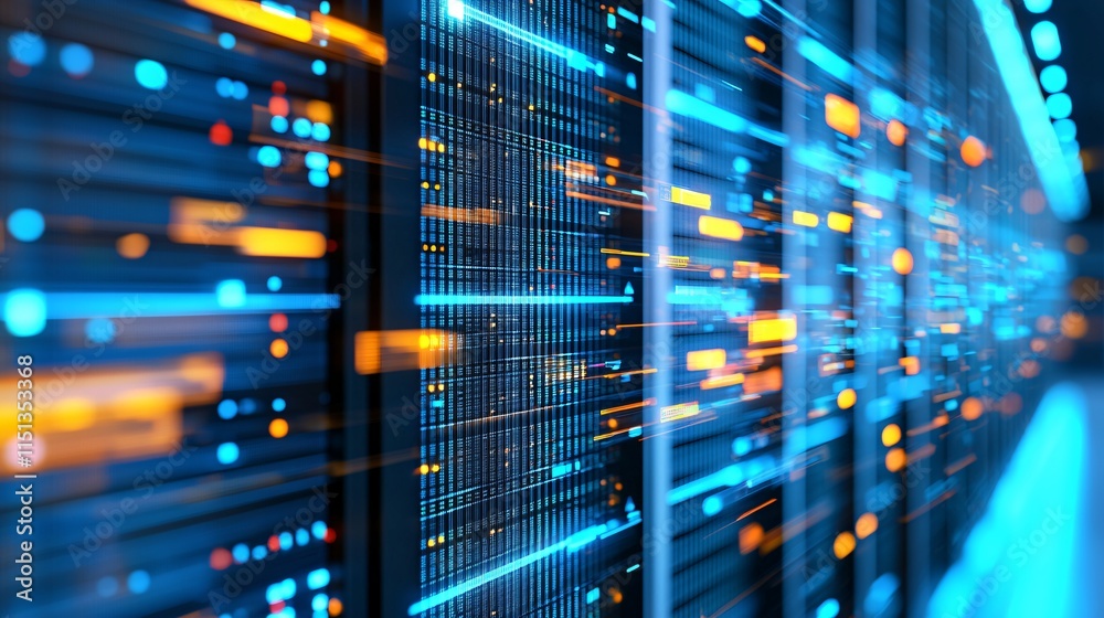 Poster a cutting-edge healthcare data center with secure servers managing private health records, futuristi