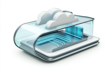 Cloud computing - A 3D illustration of a cloud computing network, showcasing data servers and interconnected devices in a minimalistic design.