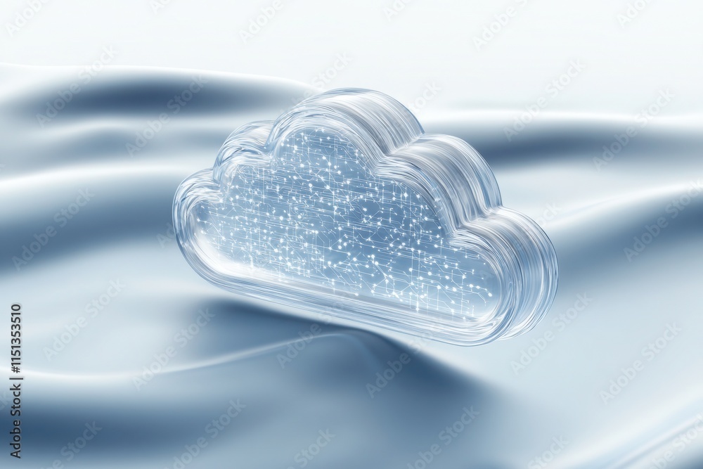 Poster Cloud computing - A 3D illustration of a cloud computing network, showcasing data servers and interconnected devices in a minimalistic design.