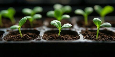 Green sprouts emerge from the soil in the seedling box, symbolizing advancements in scientific research related to GMOs, plant resistance, and the future of biotechnology in agriculture.