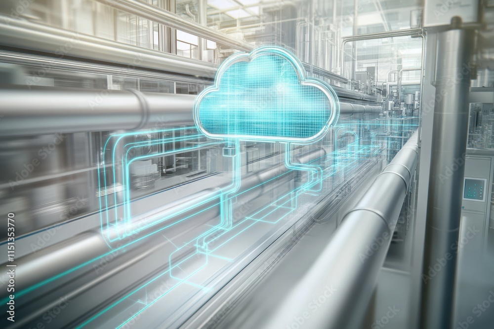 Poster Cloud computing - A 3D illustration of a cloud computing network, showcasing data servers and interconnected devices in a minimalistic design.