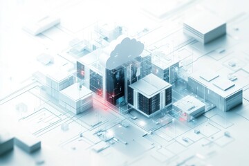 Cloud computing - A 3D illustration of a cloud computing network, showcasing data servers and interconnected devices in a minimalistic design.
