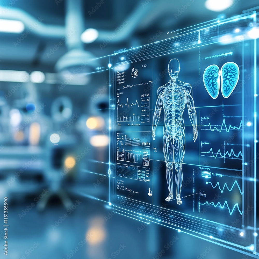 Wall mural a futuristic dashboard showing health data analysis in a virtual healthcare environment