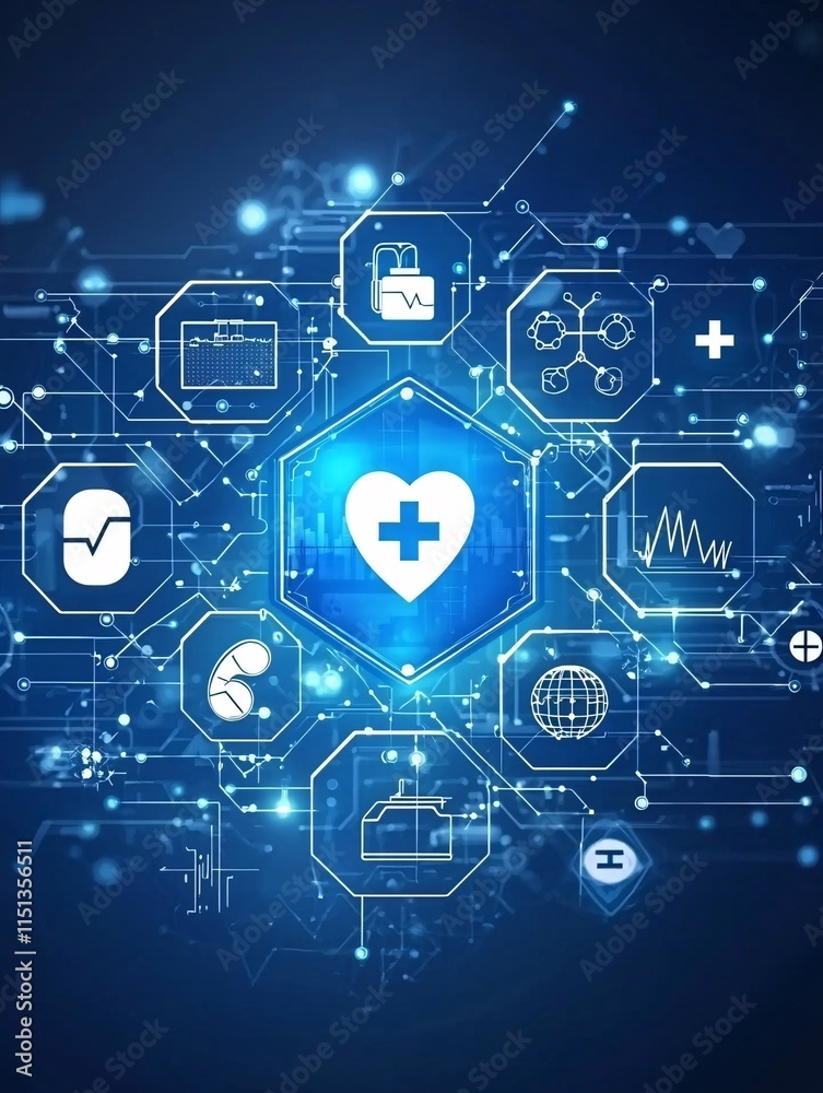 Poster an abstract representation of health information connected through a secure blockchain network