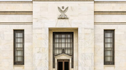 Obraz premium Federal Reserve building facade standing strong and secure, symbolizing economic stability and the central role of financial institutions in modern society.