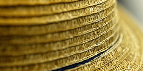 Close-up of a woven straw hat crown