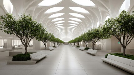 Modern Architecture with Trees in a Bright, Spacious Indoor Environment