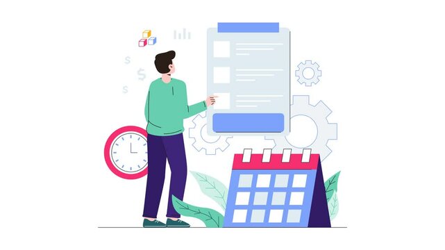 Male Making Schedule Animation Illustration