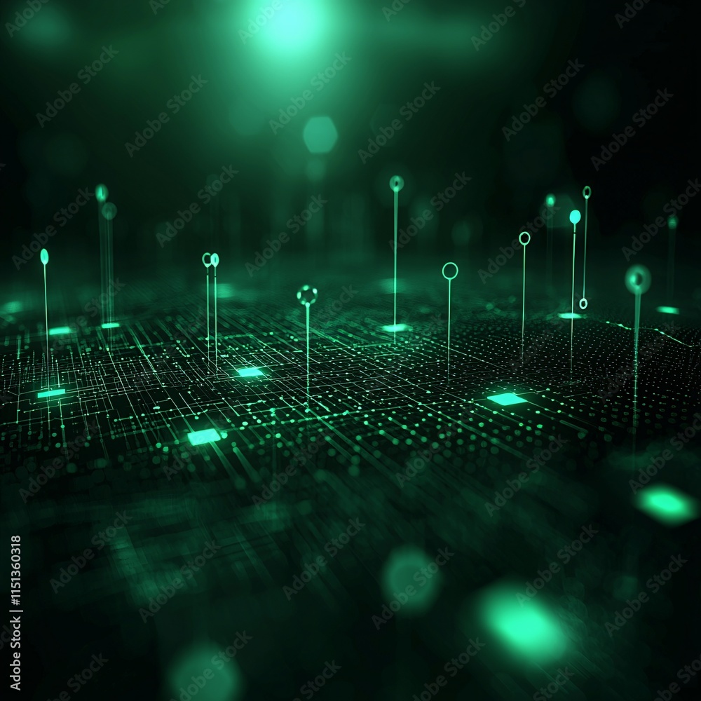 Poster an abstract visualization of patient data networks flowing securely across cloud technology