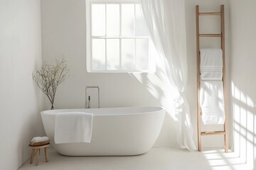Fototapeta premium Serene Oasis A Calming Bathroom Sanctuary in Minimalist White
