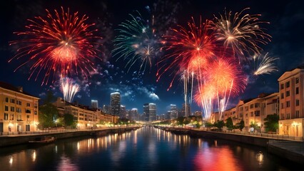 Fireworks to celebrate the New Year, Countdown Created with Generative AI technology.