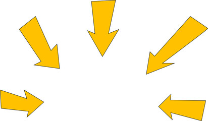 A yellow arrow pointing to the right with five other arrows pointing in different directions....