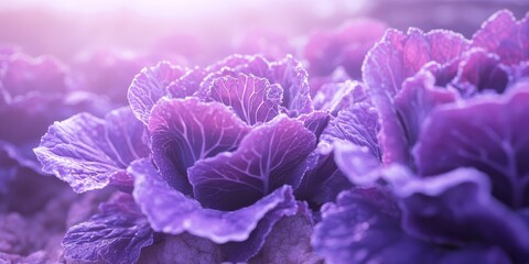 Obraz premium Hydroponic purple cabbage thriving in a vibrant setting, showcasing the unique characteristics of hydroponic growing methods and the rich colors of purple cabbage in an innovative garden.