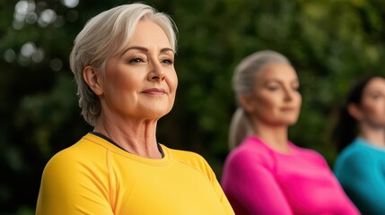 Obraz premium Diabetes Prevention and Control Concept, Serene Group Fitness Class in a Park Setting with Focused Individuals Practicing Mindfulness and Wellness