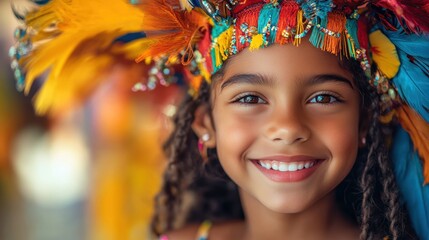 Fototapeta premium Young Brazilian girl with a carnival costume and a playful smile.