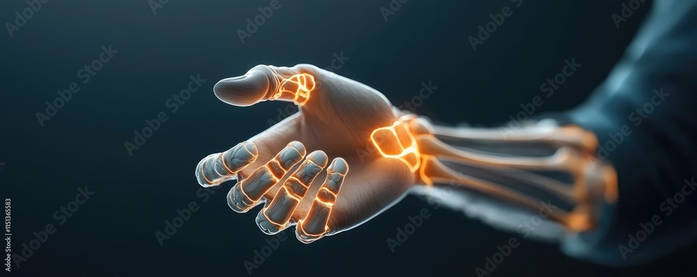 Aufkleber Arthritis disease idea. A futuristic robotic hand extending in a gesture of unity and innovation.