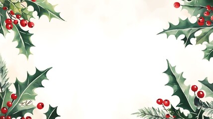 A festive arrangement of holly leaves and red berries, ideal for holiday greetings.