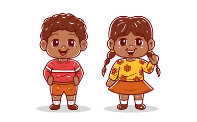 Happy African kid boy and girl vector illustration