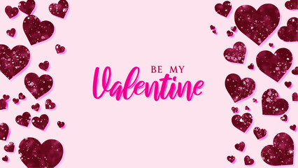 Valentine’s Day greeting card design with soft pink background. Romantic and elegant atmosphere. Uneven, irregular abstract shape glittery heart. For printed greeting card, digital invitation.