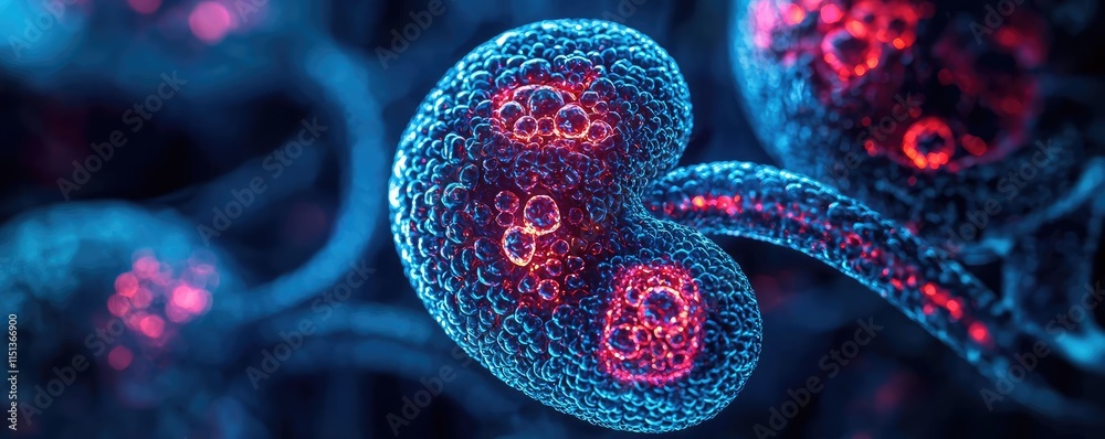 Poster Kidney disease idea. Close-up view of vibrant cells showcasing intricate structures and colors.