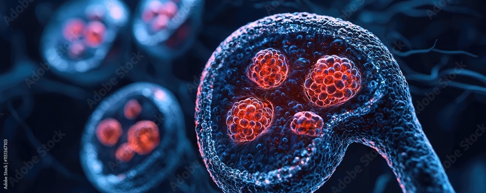 Poster Kidney disease idea. Close-up view of microscopic cells showcasing intricate structures and vibrant colors.