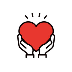 大きなハートを下から持つ手のイラスト＿編集可能なラインアイコン＿袖あり