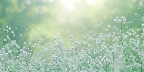 Delicate Babysbreath gypsophila flowers bloom on a lush green meadow, showcasing the beauty of Babysbreath gypsophila in nature s vibrant landscape. Experience the charm of Babysbreath gypsophila.