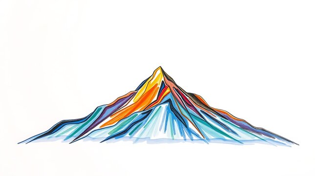 Abstract mountain peak illustration, vibrant colorful geometric mountain range, modern artistic alpine landscape, nature adventure symbol