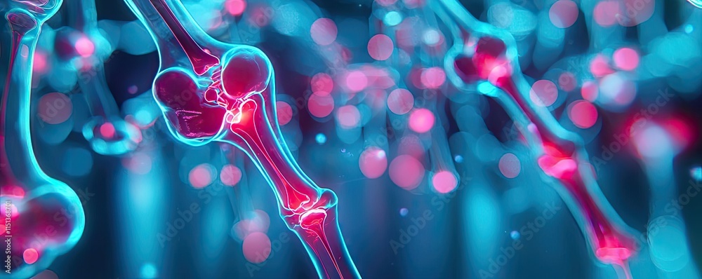 Poster arthritis disease idea. detailed visualization of molecular structures in vibrant colors and glowing