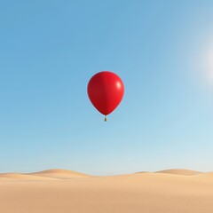 Fototapeta premium Red Balloon Floating in Clear Blue Sky Over Desert