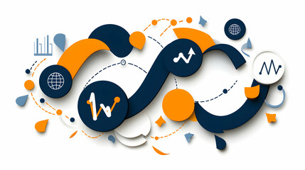 Abstract Business Flowchart Design, Network Connection, Data Analytics, White Background, Marketing Illustration.