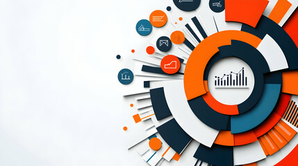 Abstract Data Visualization Circular Infographic, Growth Charts, White Background, Business Report Template.
