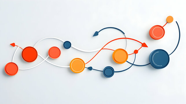 Abstract Network Flowchart Design, Connection, Process, White Background, Business Presentation.