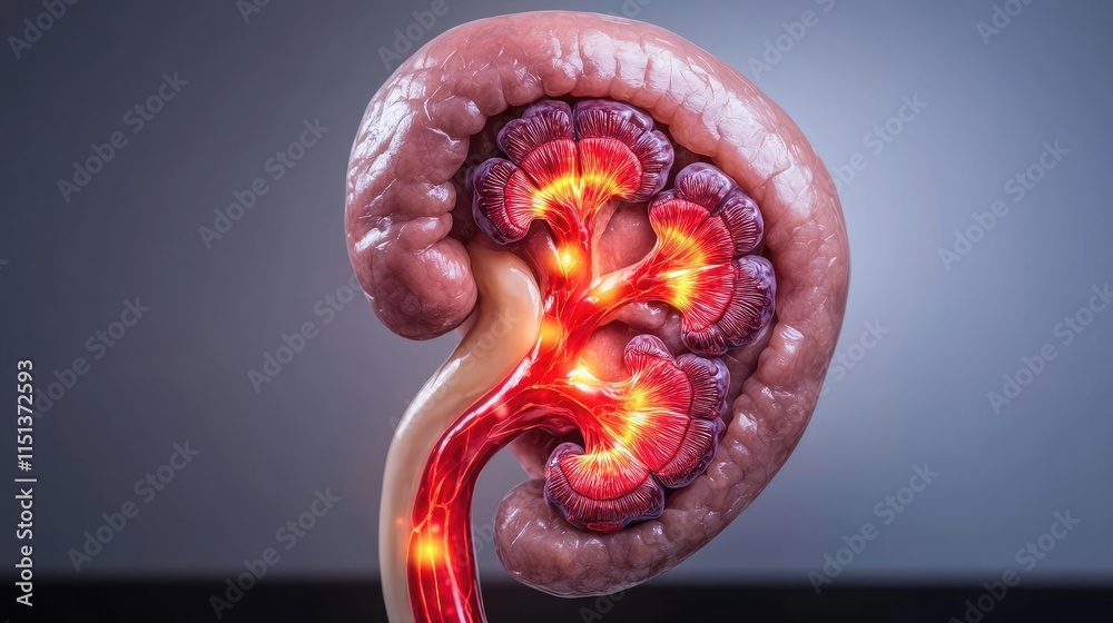 Poster kidney disease idea. detailed illustration of a human kidney highlighting its internal structures an