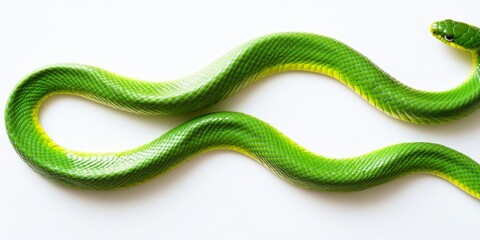 Green snakes are placed against a white backdrop specifically for food photography, highlighting their vibrant color and enhancing the visual appeal of the composition.