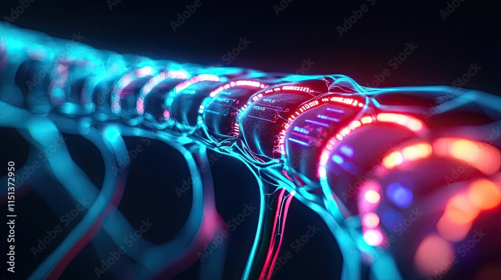Aufkleber Arthritis disease idea. Abstract representation of neural connections with vibrant lights and intricate patterns.