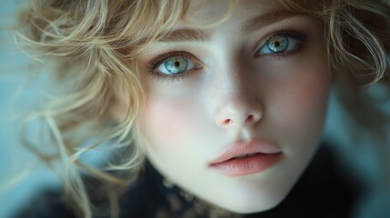 Fototapeta premium Close-up portrait, blonde woman, captivating eyes.