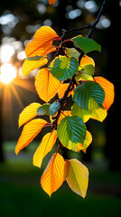 Autumn leaves branch sunset park nature wallpaper.