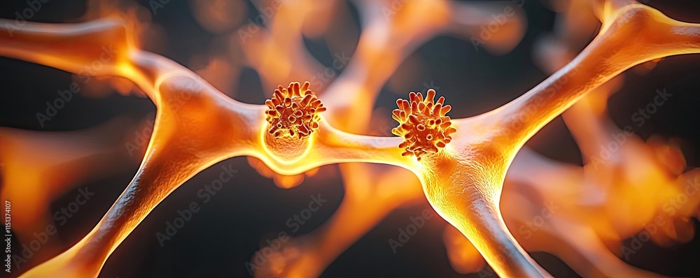Poster arthritis disease idea. close-up view of interconnected neurons highlighting synaptic connections.