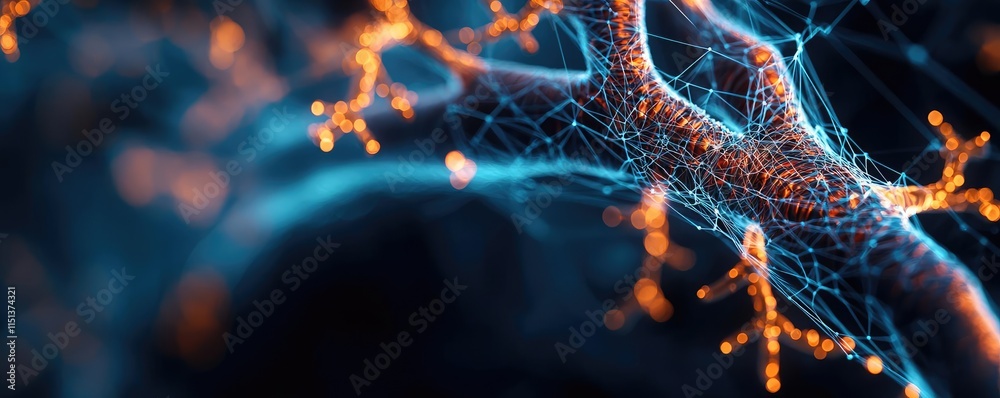 Poster Chronic Lower Respiratory disease concept. Intricate neural network visualization showcasing glowing connections and patterns.