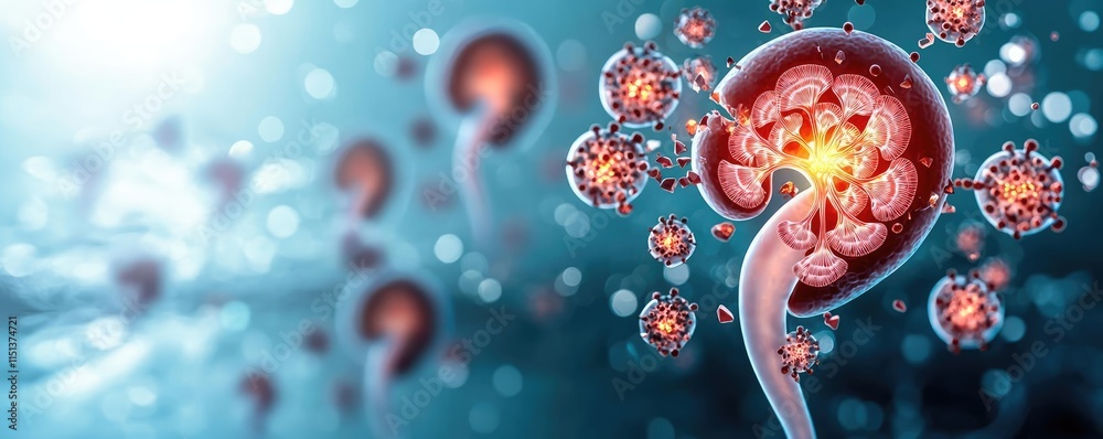 Poster kidney disease idea. abstract representation of cellular structures and biological processes in vivi