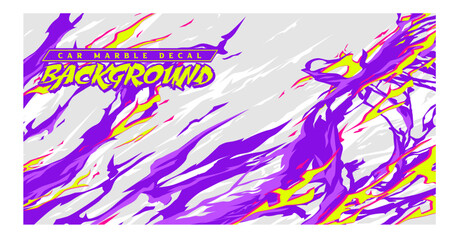 Car decal livery wrap banner abstract stripe sporty purple yellow color combination grunge brush thunder storm modern pattern racing motorsport vector design
