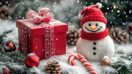 A Celebration of Christmas tree, Santa Claus with gift box, champagne and Beautiful Christmas holiday frame of fir branches with happy new year 2025