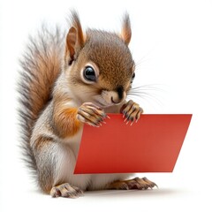 Squirrel nibbling on a red envelope outdoors animal photography natural setting close-up red envelopes hongbao for chinese new year