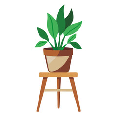 Obraz premium Potted plant placed on a wooden stand with vibrant green leaves against a white background