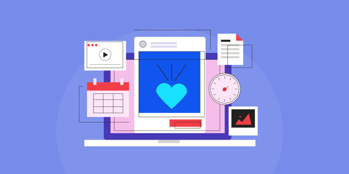 Social media content post auto scheduler software, marketing automation and time saving concept. Business technology.