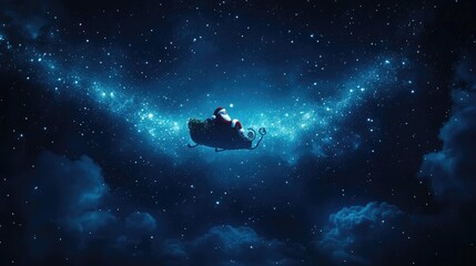 A Celebration of Christmas tree, Santa Claus with gift box, champagne and Beautiful Christmas holiday frame of fir branches with happy new year 2025