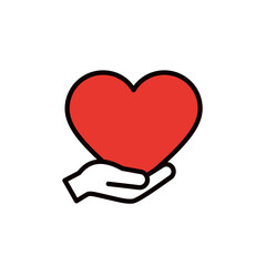 大きなハートを持つ手のイラスト＿編集可能なラインアイコン＿片手