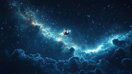 Obraz premium A Celebration of Christmas tree, Santa Claus with gift box, champagne and Beautiful Christmas holiday frame of fir branches with happy new year 2025