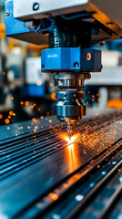 CNC Machine Precisely Cutting Metal in Factory.